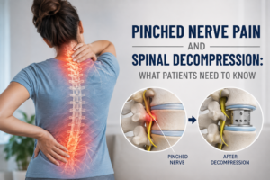 Patient receiving spinal decompression therapy for pinched nerve pain and spinal discomfort